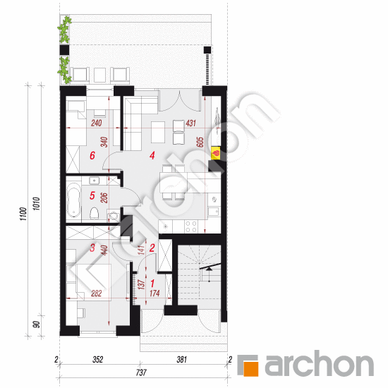 Проєкт будинку ARCHON+ Будинок в фіалках 16 (Р2С) вер.3 План першого поверху