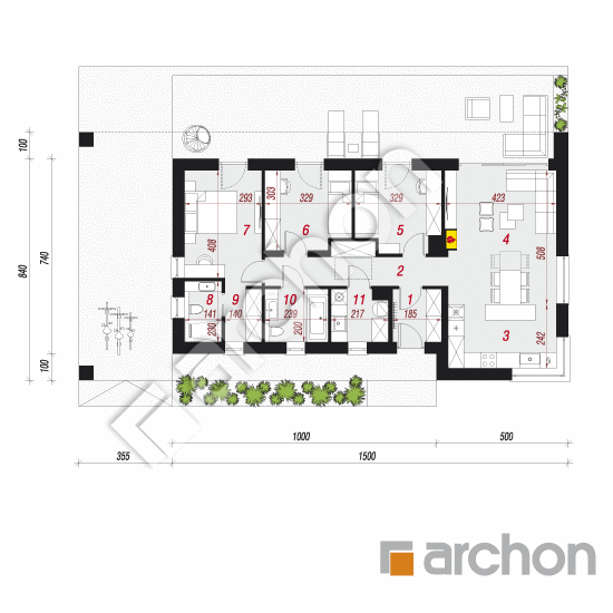 Проект дома ARCHON+ Дом в плюмериях 5 План першого поверху