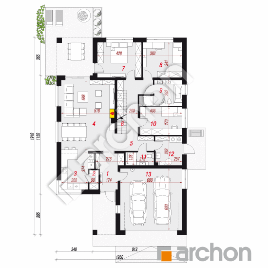 Проект дома ARCHON+ Дом в ренклодах 14 (Г2) План першого поверху
