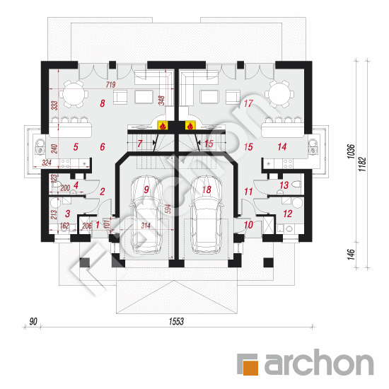 Проект дома ARCHON+ Дом в клематисах 8 вер.3 План першого поверху