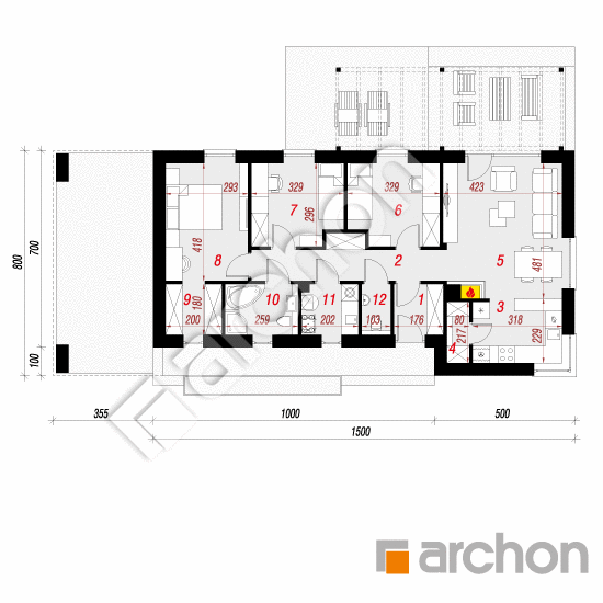 Проект дома ARCHON+ Дом в плюмериях (E) вер.2 План першого поверху