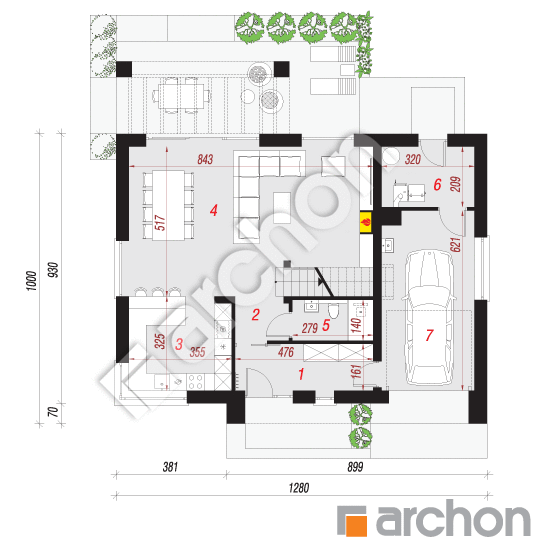 Проект дома ARCHON+ Дом в коммифорах (А) План першого поверху