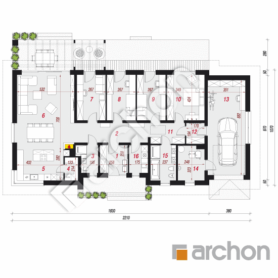 Проект дома ARCHON+ Дом в медовой траве (Г) План першого поверху