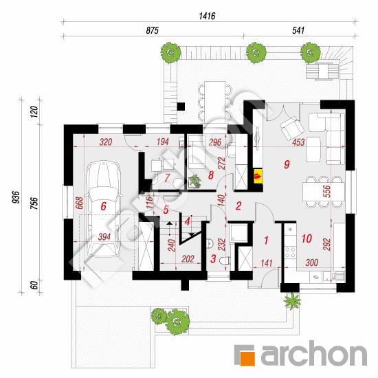 Проект дома ARCHON+ Дом в лапчатке вер. 2 План першого поверху