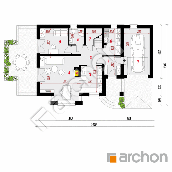 Проект дома ARCHON+ Дом в мандаринках (Г) вер.2 План першого поверху