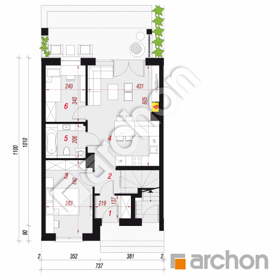 Проект будинку ARCHON+ Будинок в фіалках 16 (Р2С) вер.2 План першого поверху