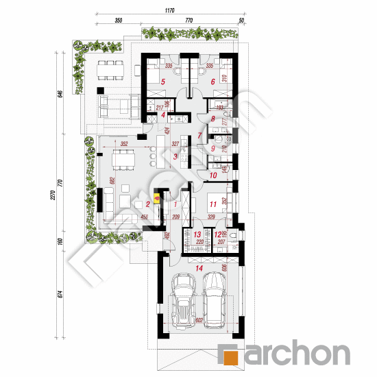 Проект дома ARCHON+ Дом в галантусах 3 (Г2) План першого поверху