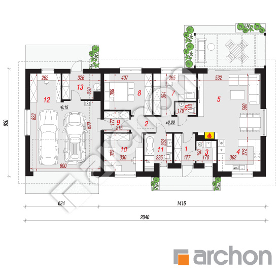 Проект будинку ARCHON+ Будинок у вівсянниці 4 (Г2 План першого поверху