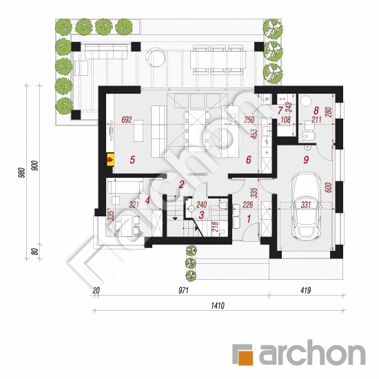 Проект дома ARCHON+ Дом под клеродендрумом План першого поверху