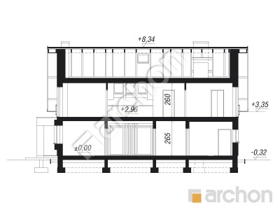Проєкт будинку ARCHON+ Будинок під клеродендрумом Розріз будинку