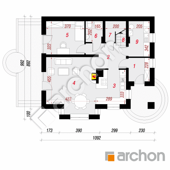 Проект будинку ARCHON+ Будинок в мандаринках вер. 2 План першого поверху
