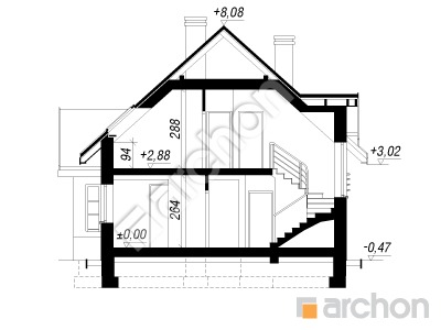 Проєкт будинку ARCHON+ Будинок в мандаринках вер. 2 Розріз будинку