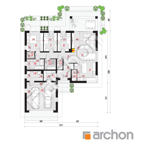 Проект будинку ARCHON+ Будинок в жонкілях 2 (Г2) План першого поверху
