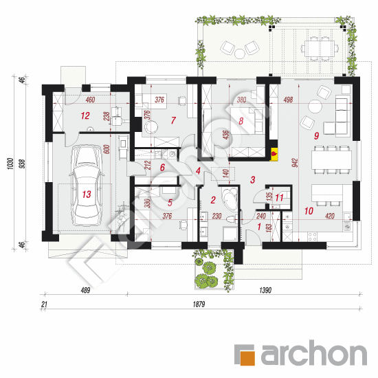 Проект дома ARCHON+ Дом под красной рябиной 8 (ГН) План першого поверху