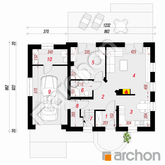 Проект будинку ARCHON+ Будинок в суниці 4 (Т) План першого поверху
