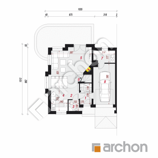 Проект будинку ARCHON+ Будинок в цикламенах вер. 3 План першого поверху