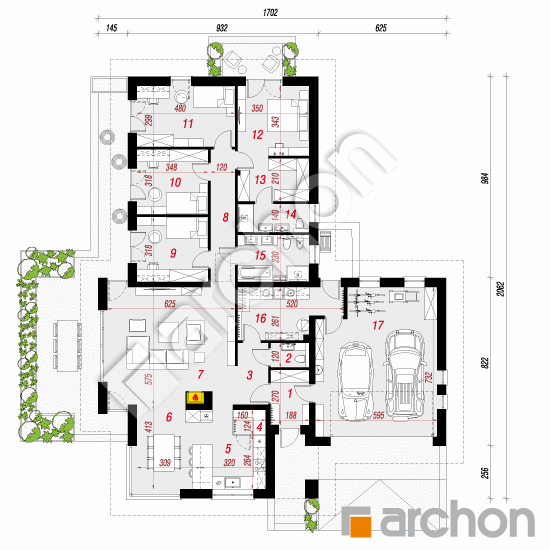 Проєкт будинку ARCHON+ Будинок в амарантах 3 вер.2 План першого поверху