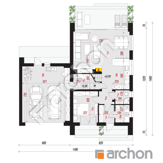 Проект дома ARCHON+ Дом в папаверах 3 (Г2Е) План першого поверху