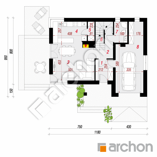 Проект дома ARCHON+ Дом в журавках 3 (П) План першого поверху