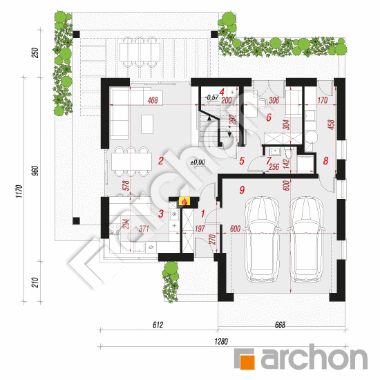 Проект будинку ARCHON+ Будинок в нефрісах 2 (Г2) План першого поверху