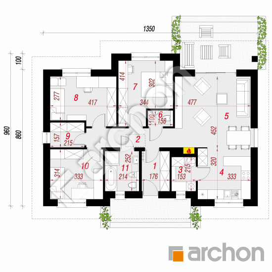 Проект дома ARCHON+ Дом в овсянницах План першого поверху