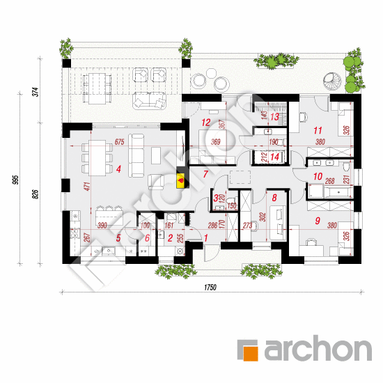 Проект дома ARCHON+ Дом в ромашках 3 (А) План першого поверху