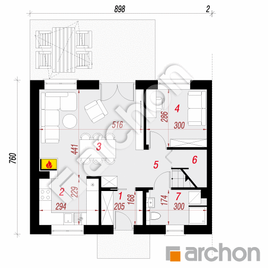 Проект дома ARCHON+ Дом в рубинах 2 (Б) План першого поверху