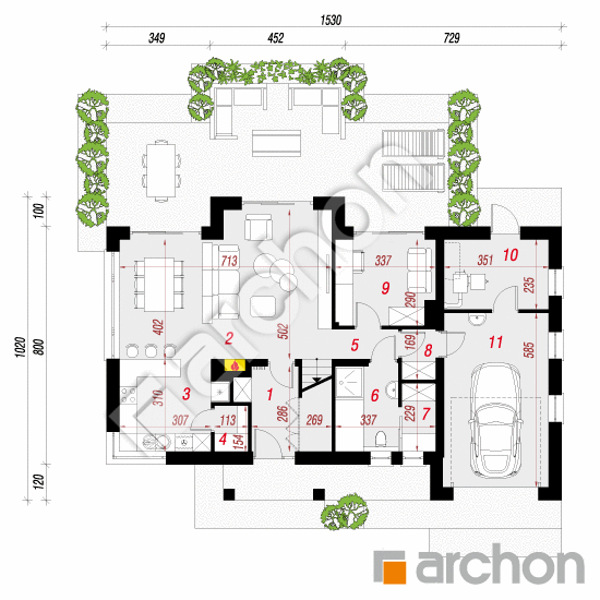 Проект будинку ARCHON+ Будинок в хостах План першого поверху
