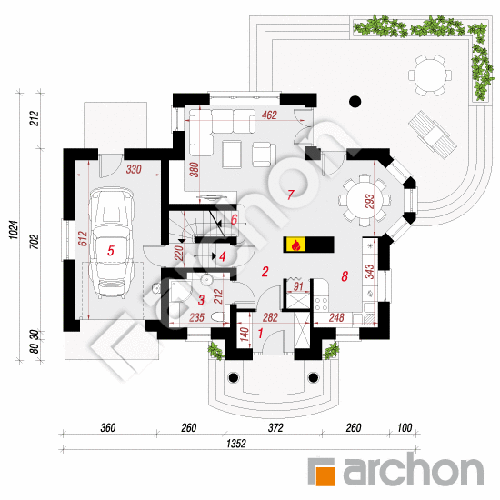 Проект будинку ARCHON+ Будинок під гірською сосною (П) вер.2 План першого поверху