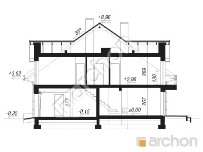 Проєкт будинку ARCHON+ Будинок під гінко 19 (ГС) Розріз будинку