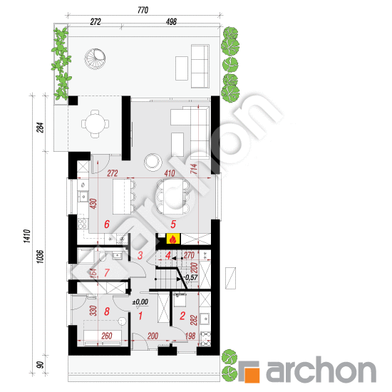 Проект будинку ARCHON+ Будинок в асаринах 2(Е) ВДЕ План першого поверху