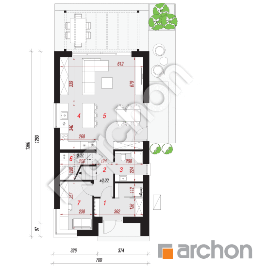 Проект дома ARCHON+ Дом в геликониях 3 (Е) ВИЭ План першого поверху