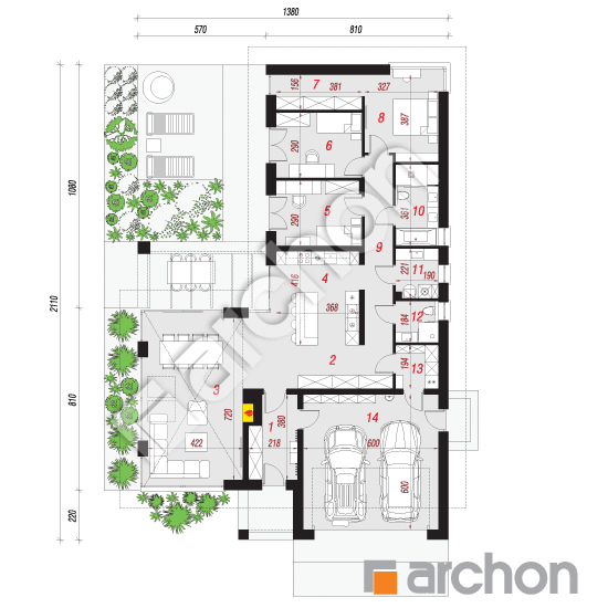 Проект дома ARCHON+ Дом в галантусах (Г2) План першого поверху