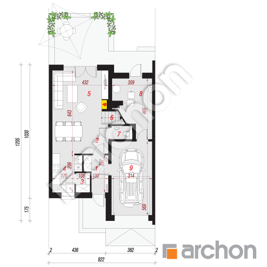 Проект дома ARCHON+ Дом под агавами 2 (С) вер. 2 План першого поверху
