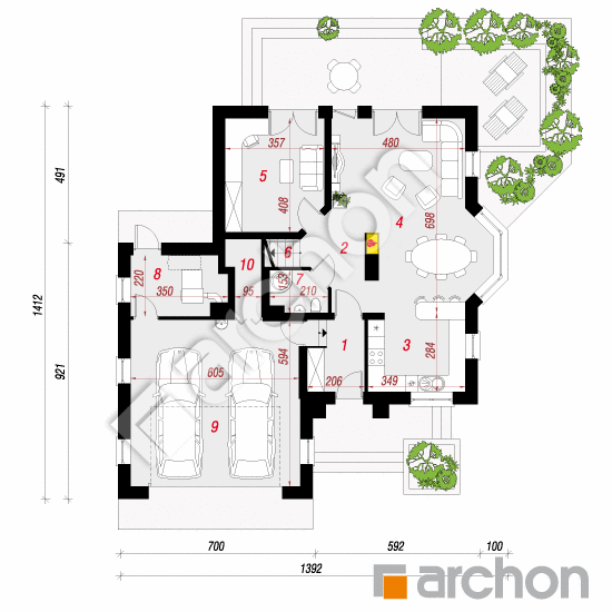 Проект будинку ARCHON+ Будинок в целтісах (Н) вер. 2 План першого поверху
