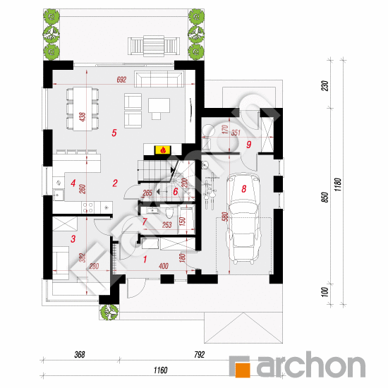 Проект будинку ARCHON+ Вілла Юлія 16 (Г) План першого поверху