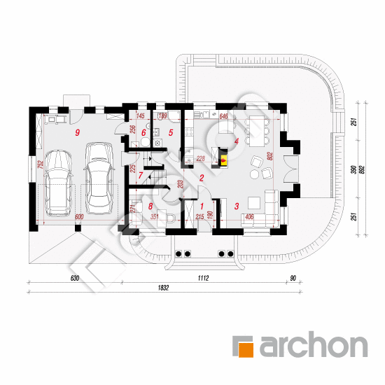 Проект будинку ARCHON+ Будинок в вербенах 6 (Г2) вер. 2 План першого поверху