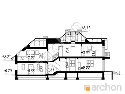 Проект дома ARCHON+ Дом в вербене 6 (Г2) вер. 2	 Розріз будинку