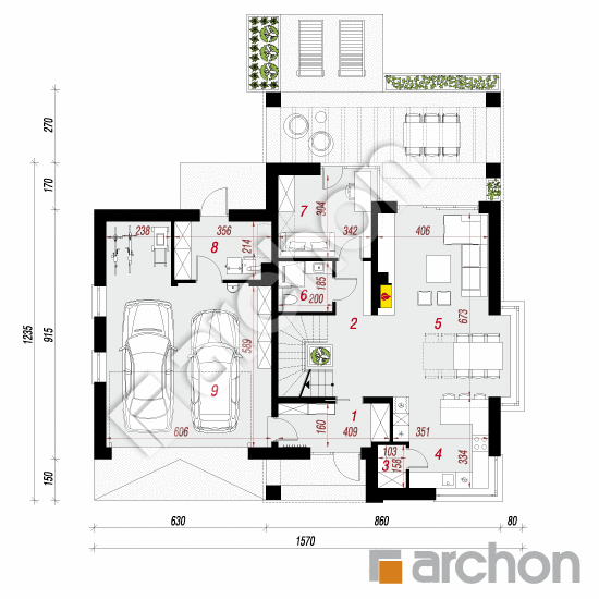 Проект будинку ARCHON+ Будинок в рабатках (Г2) План першого поверху