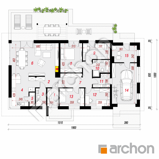 Проект дома ARCHON+ Дом в сантолинах План першого поверху