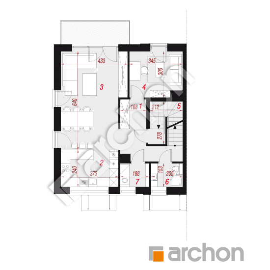 Проект дома ARCHON+ Дом в джунах (Б) План першого поверху