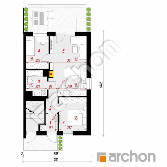 Проект дома ARCHON+ Дом в фиалках (Р2Б) вер.3 План першого поверху