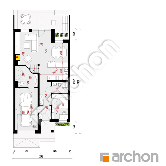 Проект дома ARCHON+ Дом в клематисах 7 (СА) План першого поверху