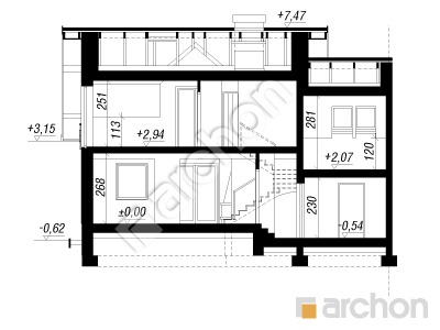 Проєкт будинку ARCHON+ Будинок в перлівці (Р2Н) Розріз будинку
