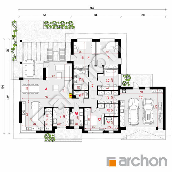 Проект будинку ARCHON+ Будинок в підсніжниках 18 (Г2Е) План першого поверху