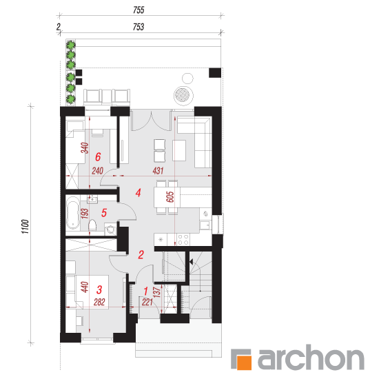 Проект дома ARCHON+ Дом в фиалках 5 (Р2БА) План першого поверху