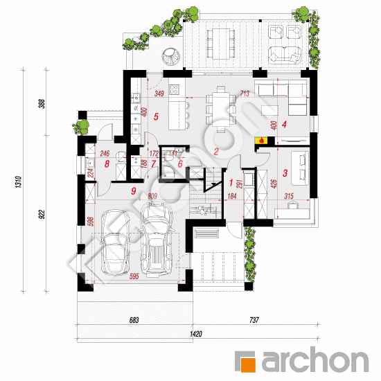 Проект будинку ARCHON+ Будинок під черемхами 2 (Г2) План першого поверху