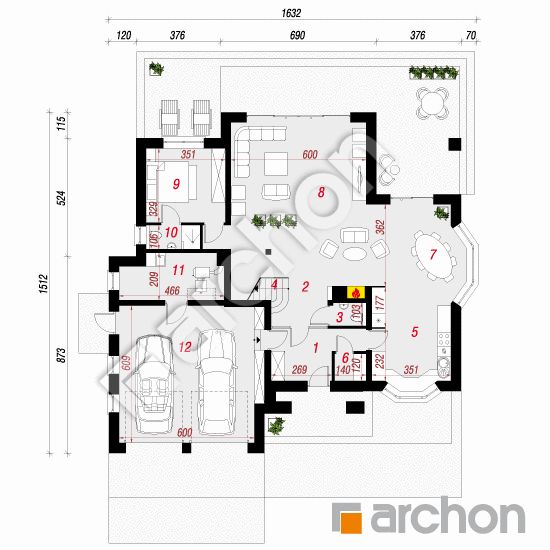 Проект дома ARCHON+ Дом в калатеях вер.2 План першого поверху