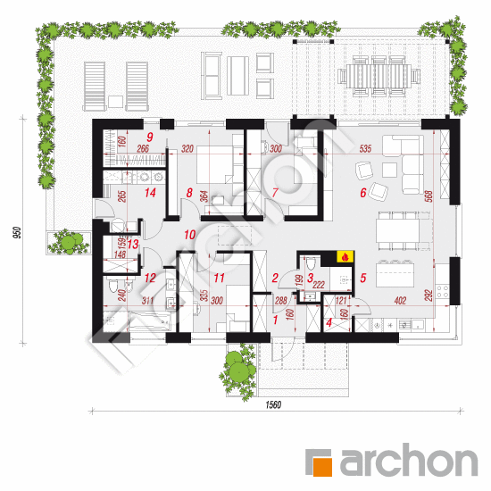 Проект дома ARCHON+ Дом в лещиновнике 9 План першого поверху