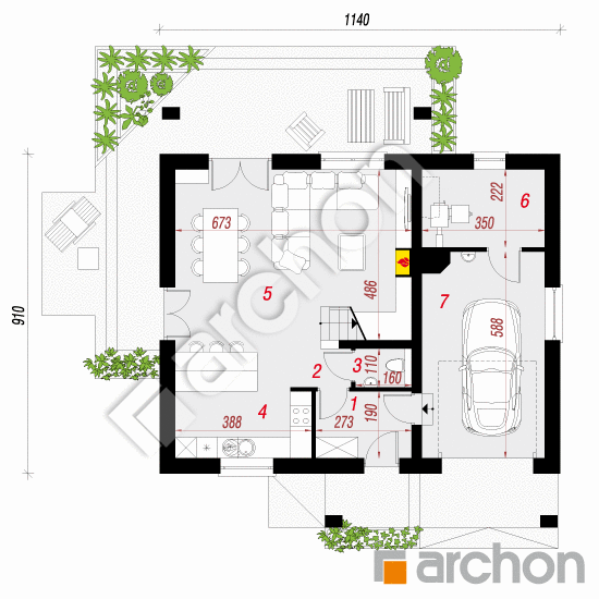 Проект дома ARCHON+ Дом в красотах 2 План першого поверху